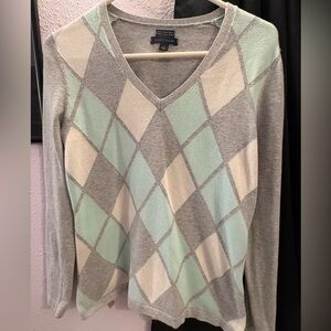 Tommy Hilfiger V-Neck Sweater - Gray and Mint Argyle